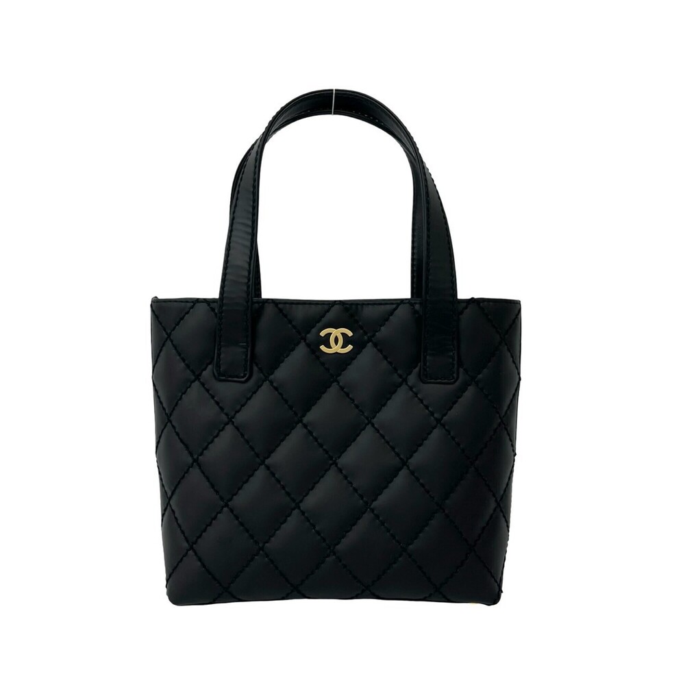 CHANEL Wild Stitch Coco Mark Leather Handbag, Black, 41159